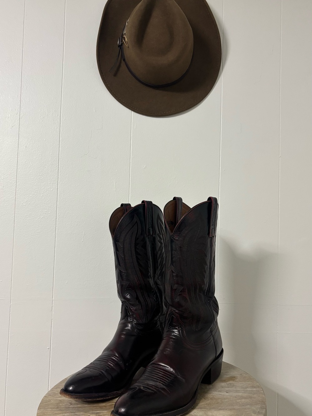 Lucchese Men's Burgundy Western Leather Cowboy Boots